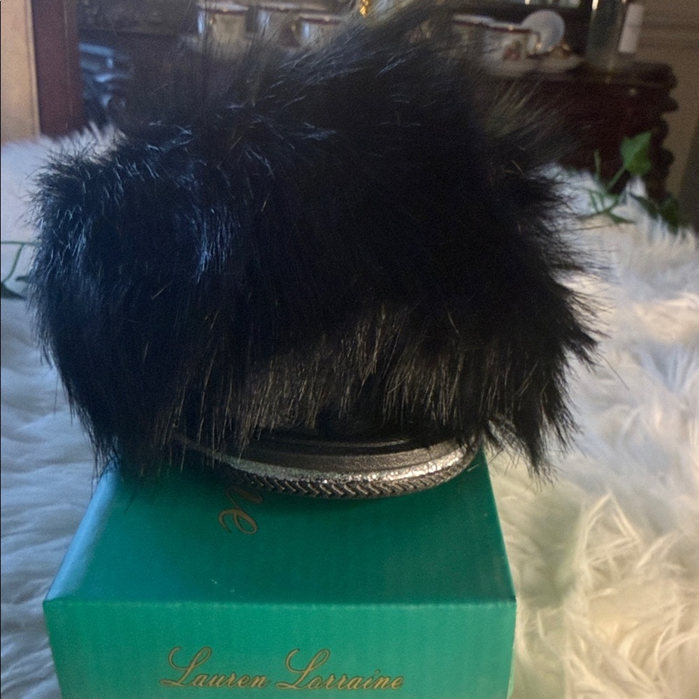 Lauren Lorraine Black and Silver Fur Heels